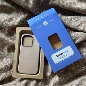New Casely iPhone 15 Pro taupe-on-nude phone case. Ultra protective, MagSafe.
